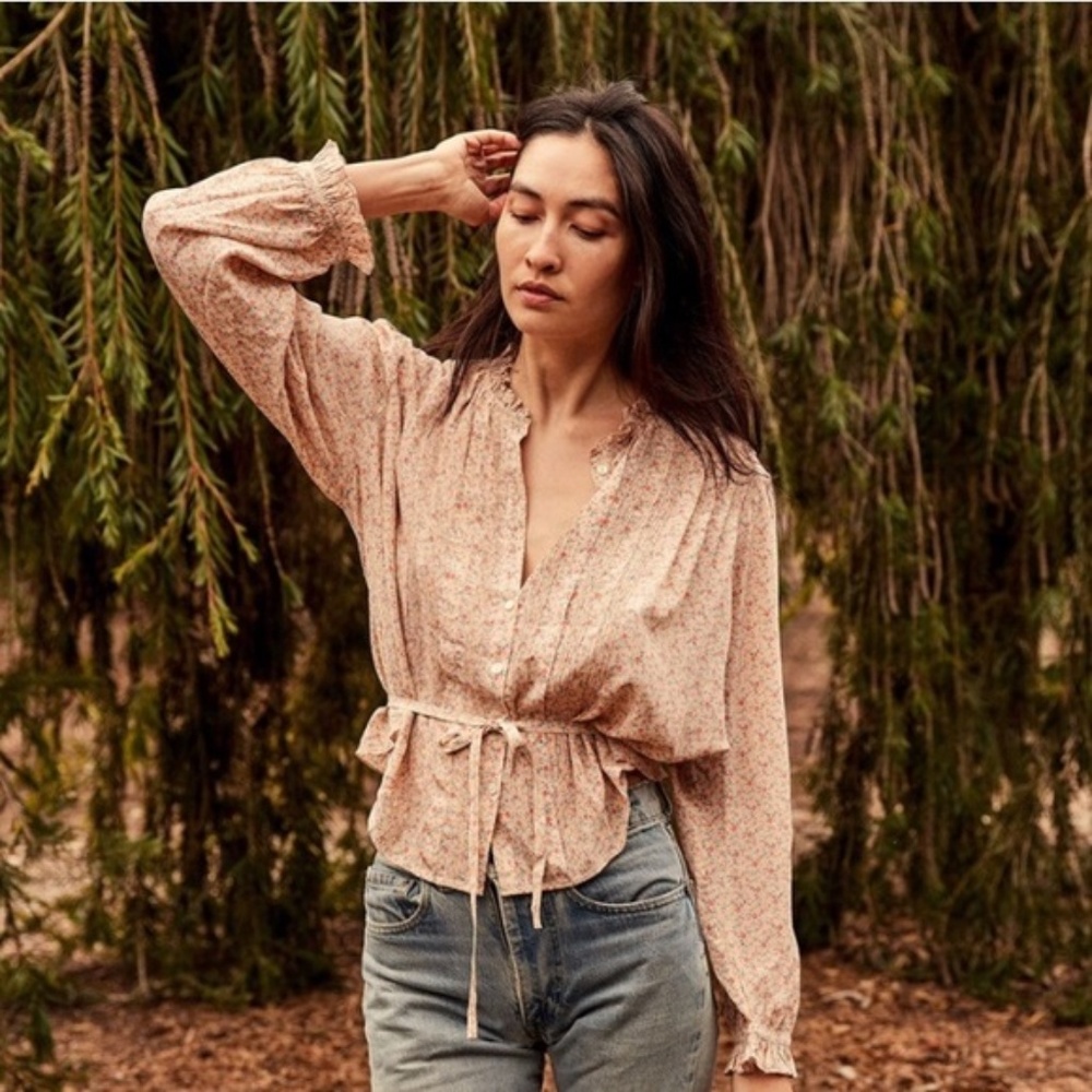 CEZANNE TOP -- PEACH MARTHA'S GARDEN - Size M